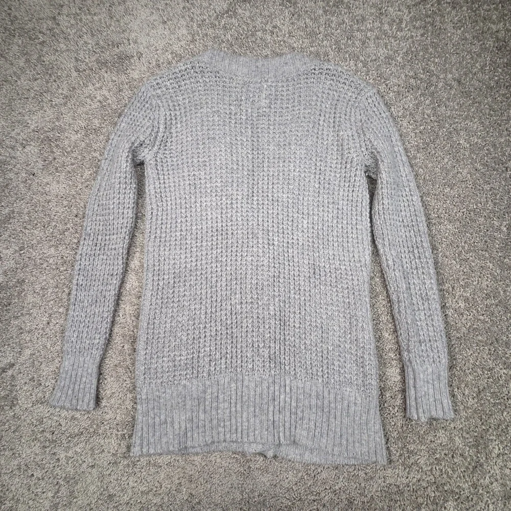 Aerie Cardigan Womens Large Grey Wool Blend Chunky Waffle Knit Boyfriend Sweater